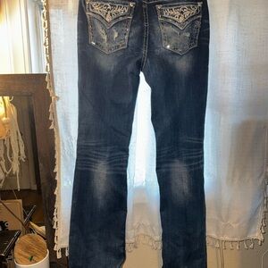 Miss Me Dark Blue Denim Jeans. Curvy boot cut. Size 31 x-long